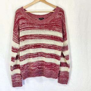 Mine Lightweight Open Knit Striped Pullover Long Sleeve Sweater Size Large